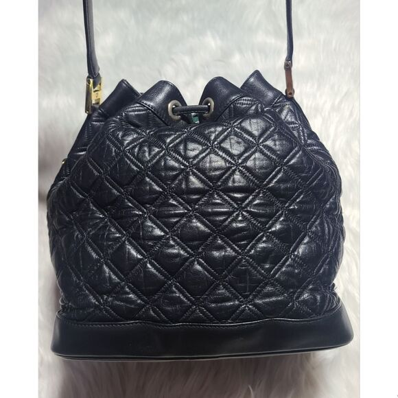 MCM|Vintage Black Leather Quilted Drawstring Bucket Bag - Picture 4 of 13